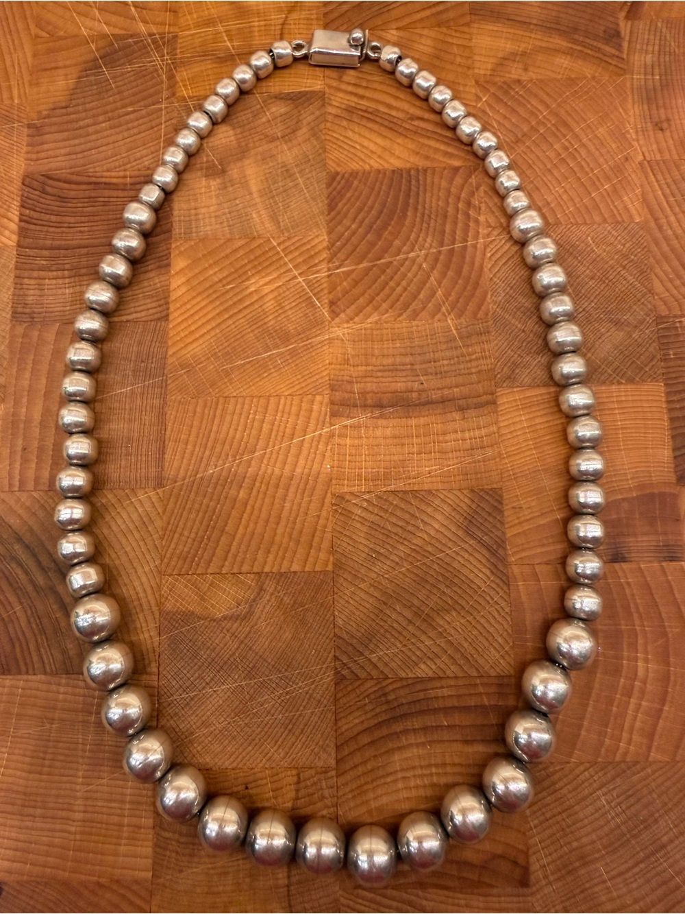 Vintage Mexican Silver Pearl Bead Necklace 66g 19.5” 925 Silver 961-WI,Box Clasp